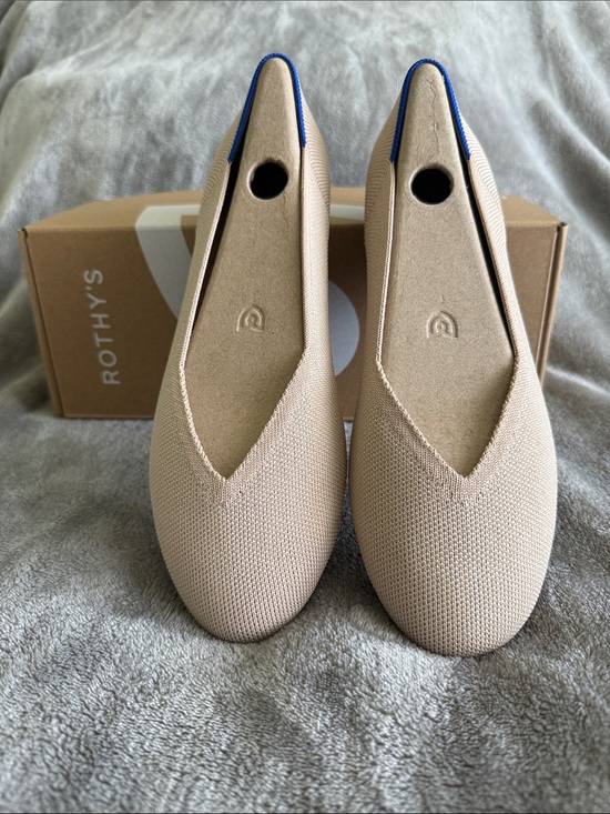 Rothy's Shoes - Rothy's Nude Knit V‑Toe Flats with Blue Trim